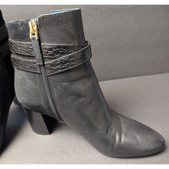 Talbots Black Simone Buckles Boots WOMENS SIZE 9.5M Orig$219 Ankle Zip 3" Heels - Picture 3 of 15